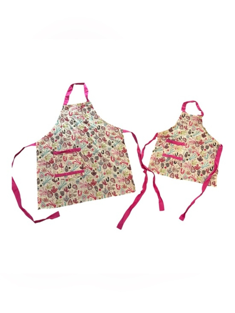 Kids Pink Floral Apron Set - Child and Adult Matching Aprons Mommy & Me Baking